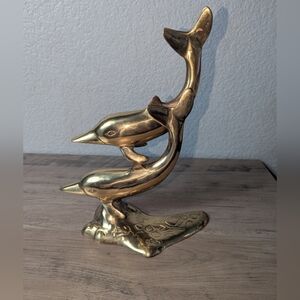 Brass Double Dolphin Nautical Statuette Figurine